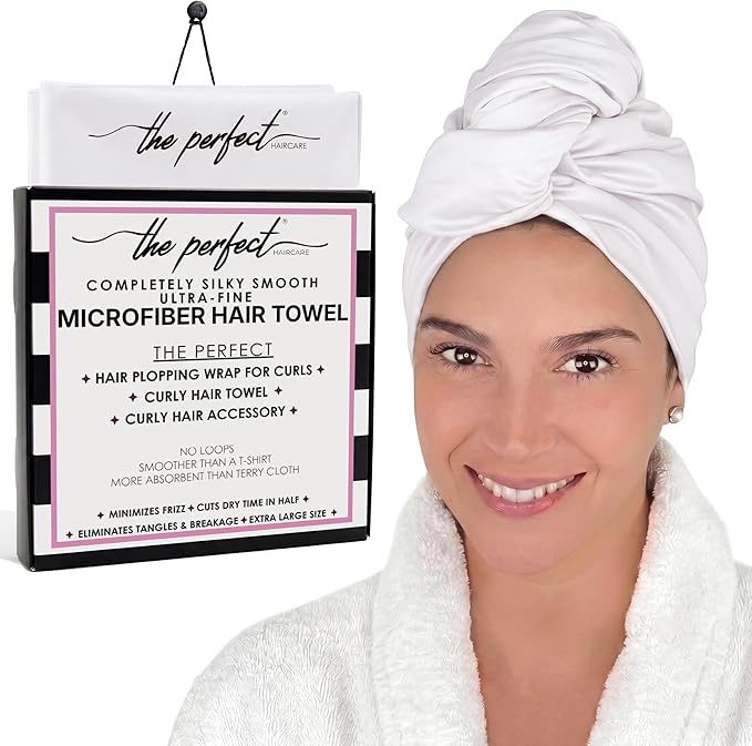 Microfiber Hair Towel Wrap for Women – Large Fast Drying Hair Towel with Patented Clip – Anti-Frizz, Super Absorbent, Silky Smooth Microfiber – Plopping Hair Wrap for Curly, Wavy & Straight Hair