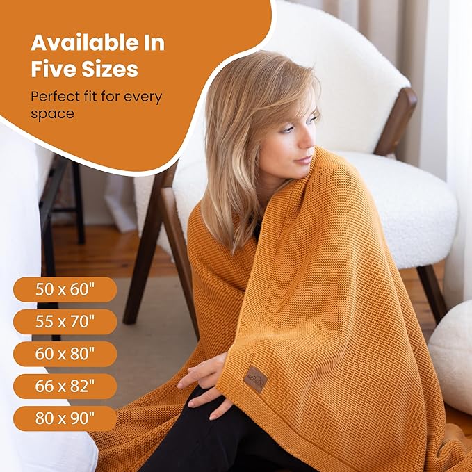 Dalisa 100% Organic Turkish Cotton Throw Blanket - GOTS Certified, Cozy - Perfect for Couch, Bed, and Home Decor - Boho Vintage Knit Alina (Saffron Gold, 60x80)
