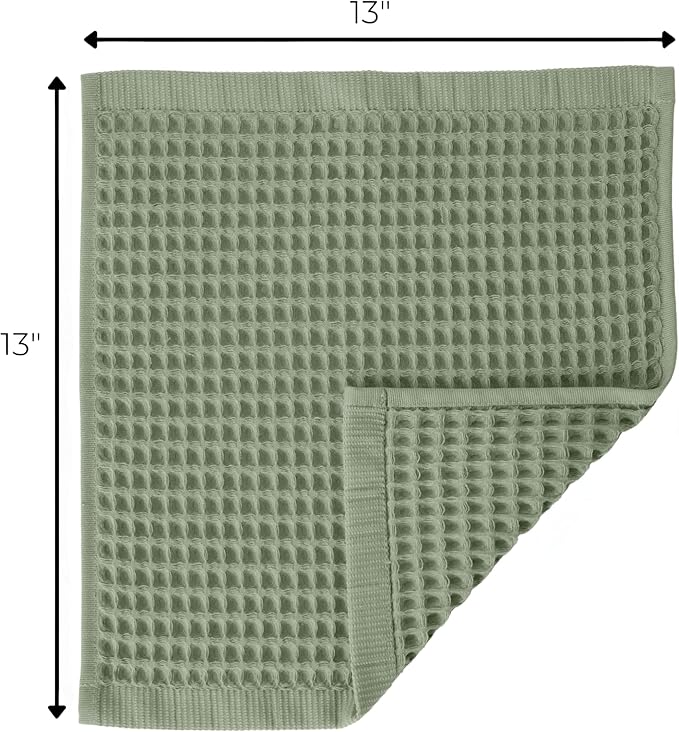 Waffle Washcloths Set of 8 Sage Green - Premium Quality 100% Turkish Cotton Face Washcloth, Soft Makeup Towel, Shower Cloth, Kitchen Towel (Sage, Set of 8 Washcloths)