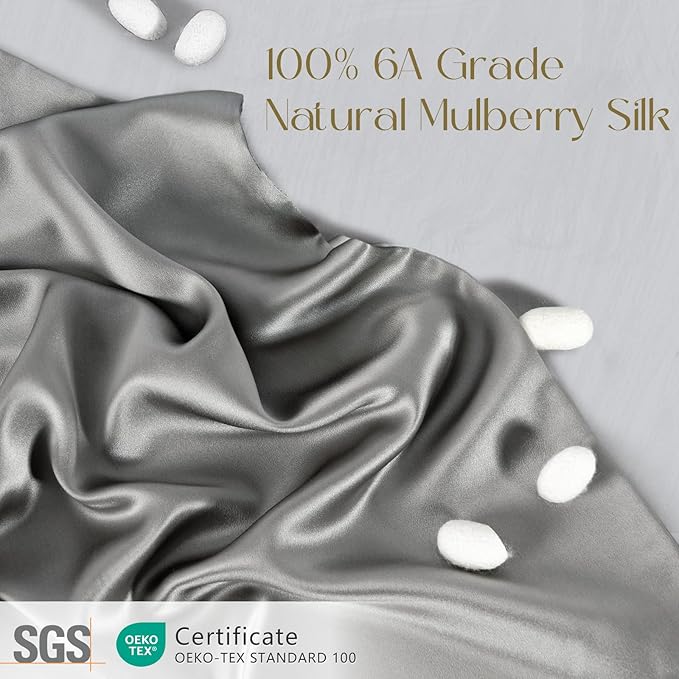 ZIMASILK 100% Pure Mulberry Silk Pillow Cases for Hair and Skin, Soft, Hypoallergenic & Smooth, Both Sides Grade 6A Silk, with Hidden Zipper, Gift for Women Men,1pc (Toddler 13"x18", Gray)