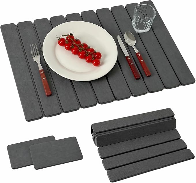 Diatomaceous Earth Stone Dish Drying Mat for Kitchen Counter – Quick Drying Mat Set (1*Large 23"×15.5" & 2*Small 7.5"×4") | Kitchen Drying Mat for Dishes, Cups & Utensils, Sink Mat (Grey)