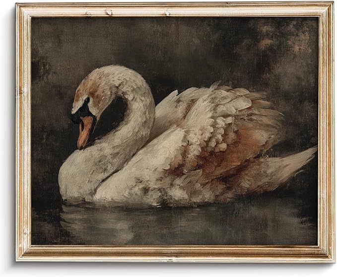 Vintage Swan Wall Art, Minimalist Elegant Swan Canvas Wall Decor, Neutral Animal Artwork Art Prints Room Decor, Cottagecore Classic Bird Art for Bedroom, Living Room, Bathroom, Lake House - 8x10Inch Unframe