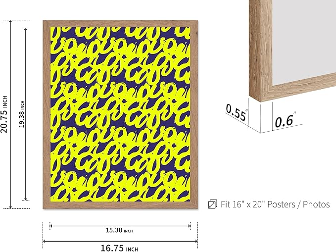 Monem Art Neon Script Pattern Print - Modern Graffiti Typography Poster - Wall Decor for Living Room, Bedroom or Office - 16x20 Beige Framed Wall Art by Rs Lab Studio