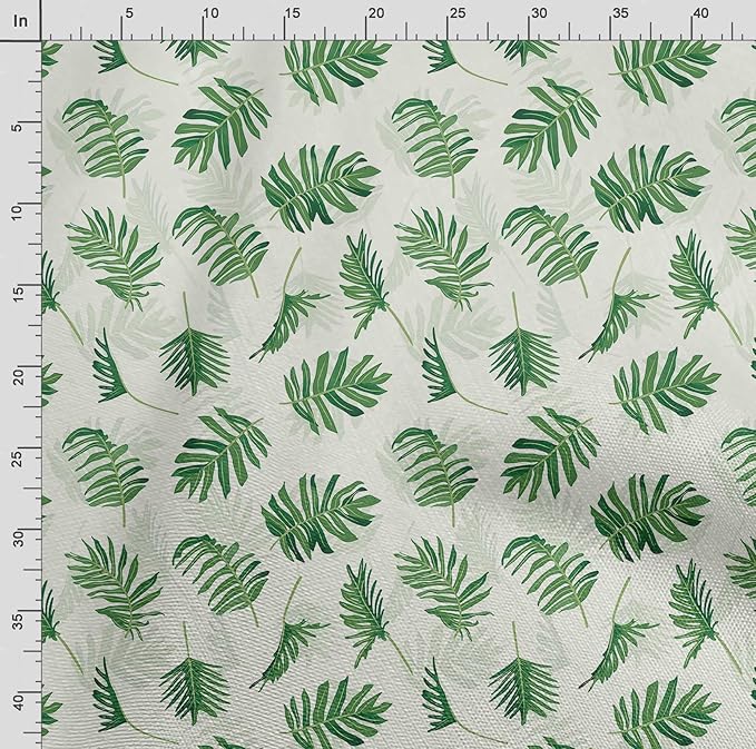 Soimoi Leaves Print - Green, Canvas Fabric Material - 56 Inch Wide, 1 Yard, Unstitched Fabric for Upholstery, Bags, Workwear and Outdoor Gear.