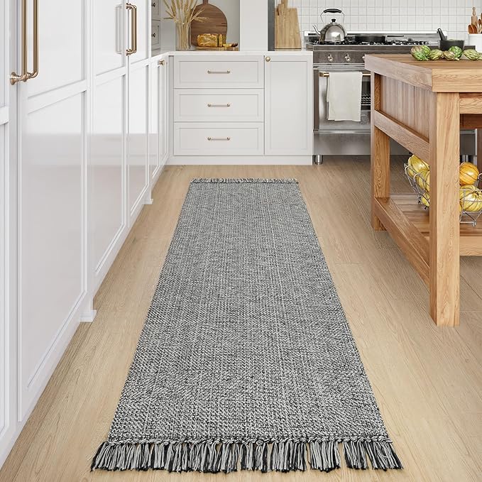 Collive Long Hallway Runner Rug 2.6' x 8', Washable Runners Indoor Entryway Rug, Grey/Cream Braided Woven Kitchen Rugs Low-Profile Front Door Floor Carpet for Laundry Room Bedroom Doorway