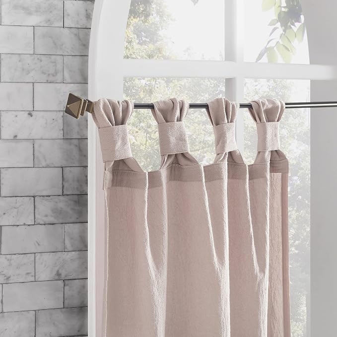 Archaeo Washed Cotton Small Window Twist Tab Cafe Curtains, 52" x 36", Rose Quartz