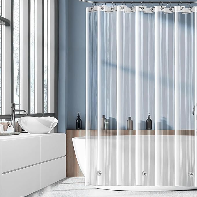 RELY+ Shower Curtain Liner 72 x 72 | Heavy Clear PEVA, 90 GSM Premium Thickness | Waterproof, Odour-Free, Rustproof Grommets, 3 Magnetic Weights, Eco-Friendly, Standard Fit