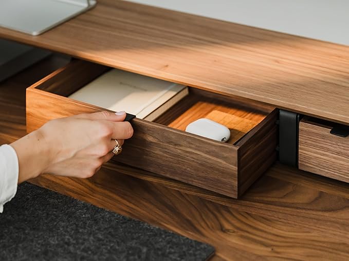 Oakywood Large Modular Drawer – Solid Wood Desk Organizer with Drawers – Document Holder & Office Storage – For Home Office Use – Black Walnut – Single Size