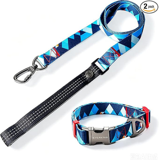 EVERKING Dog Collar & Leash Set for Everyday Walking | Matching adjustable collar and leash set with reflective handle and heavy-duty hardware for comfortable everyday dog walks.