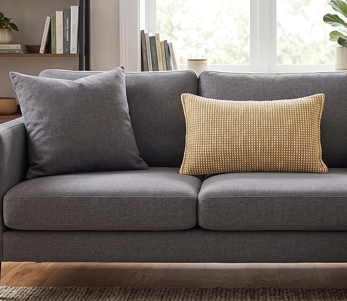 SanVia Cotton Lumbar Pillow Cover 12x20 — Handwoven Jacquard Texture, Fade-Resistant, No Pilling — Hidden Zipper, Decorative Throw Pillow Covers for Couch, Bed — No Insert (Farmhouse, Mustard)