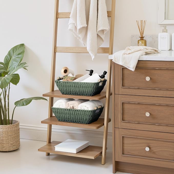 StorageWorks Large Wicker Storage Basket for Organizing with Wooden Handles, Toilet Paper Baskets for Bathroom, Bosana Green, 2-Pack