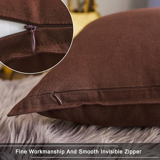 Jeanerlor Pack of 2 24 x 24 Inch Cotton Linen Soft Soild Decorative Square Throw Pillow Covers Green Cushion Case Set for Bedroom/Sofa/Car 60 x 60 cm, Reddish Brown