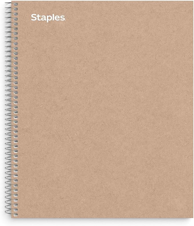 Staples Premium 3-Subject Notebook, 8.5" x 11", College Ruled, 150 Sheets, Brown