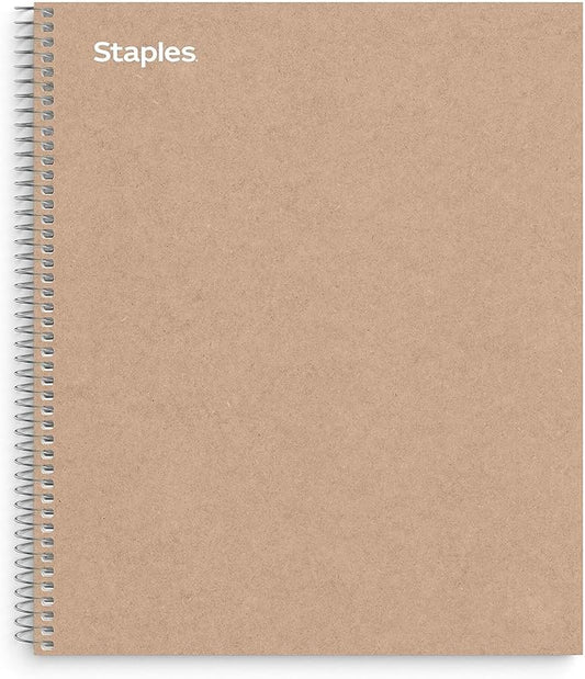 Staples Premium 3-Subject Notebook, 8.5" x 11", College Ruled, 150 Sheets, Brown