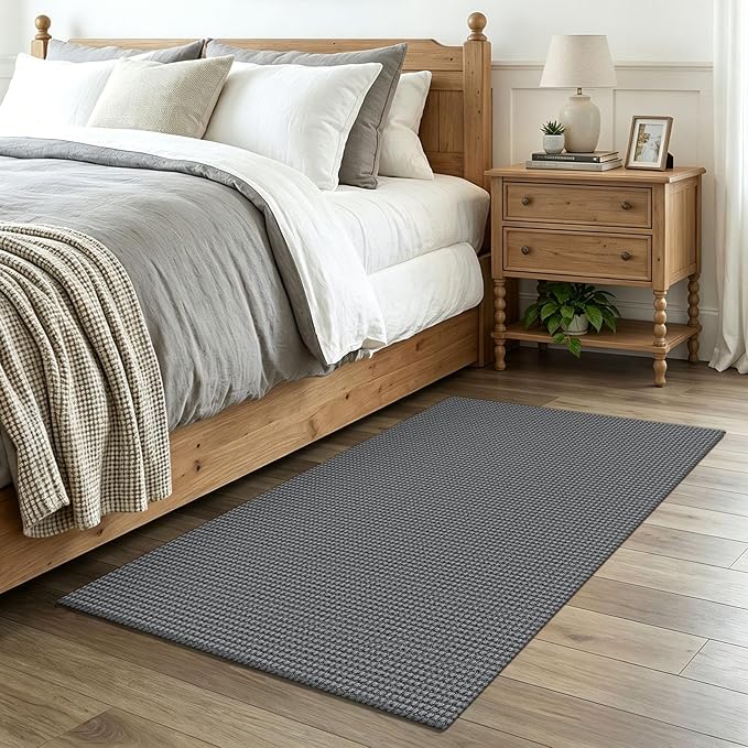 EARTHALL Woven Area Rug 3x4 Ft Washable Rugs for Entryway Braided Non Slip Rubber Backed Throw Rugs Door Mat Indoor Outdoor Entrance Cotton Carpet for Kitchen Foyer Front Door, Dark Gray