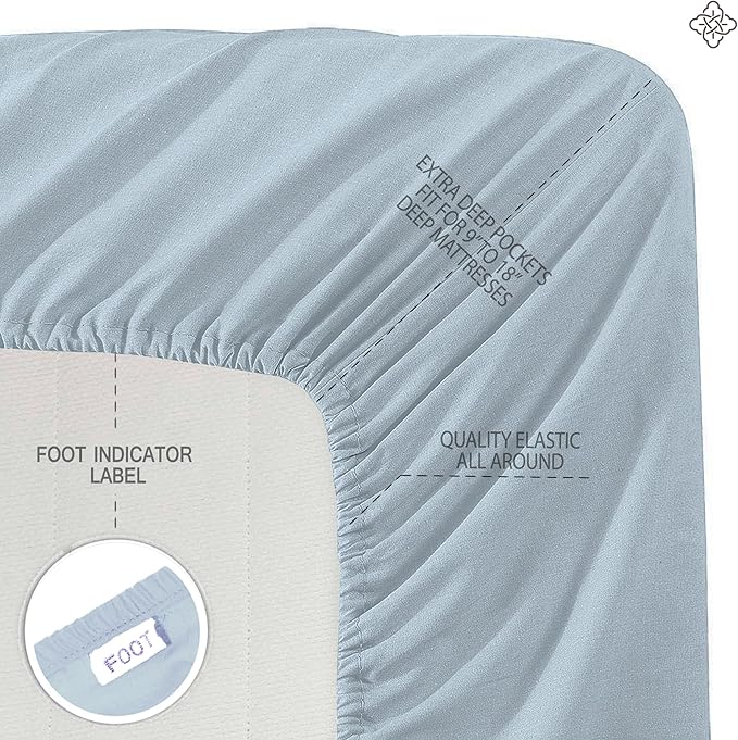 BIOWEAVES 100% Organic Cotton Sheets, 300 Thread Count 4-Piece GOTS Certified Bed Sheet Set Fits Mattress Upto 17" Deep Pocket, Soft & Silky Sateen Weave (Queen, Shore)
