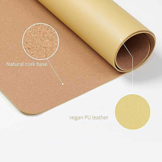 RENMTURE Desk Pad, Cork & PU Leather Desk Mat, Large Mouse pad, Non-Slip Desk Protector and Blotter, Waterproof Writing Pad, Desk Accessories and Organizers for Work (Light Yellow, 23.6" x 13.7")