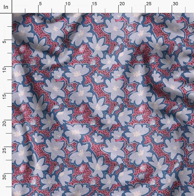 Soimoi Floral Print - Blue, Canvas Fabric Material - 56 Inch Wide, 1 Yard, Unstitched Fabric for Upholstery, Bags, Workwear and Outdoor Gear.