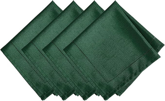 Elrene Home Fashions Alison Eyelet Border Design Cloth Wrinkle Resistant Fabric Dinner Napkin, Set of 4, 17"x17", Forest