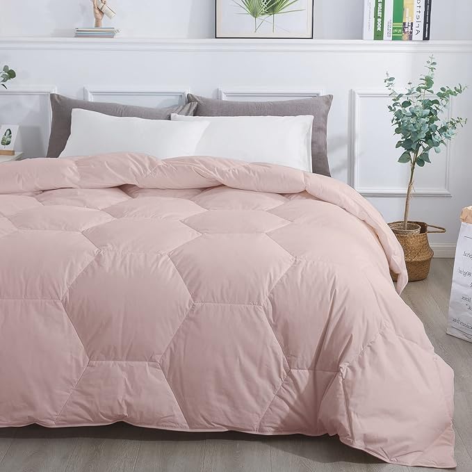 Feather and Loom Honeycomb Stitch Down Alternative All Season Comforter - Soft and Easy Care Microfiber Cover, Hypoallergenic High Loft Fiber Fill, Machine Washable - Color: Blush Size: King