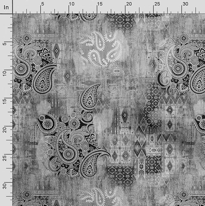 Soimoi Asian Paisley Print - Gray, Canvas Fabric Material - 56 Inch Wide, 1 Yard, Unstitched Fabric for Upholstery, Bags, Workwear and Outdoor Gear.