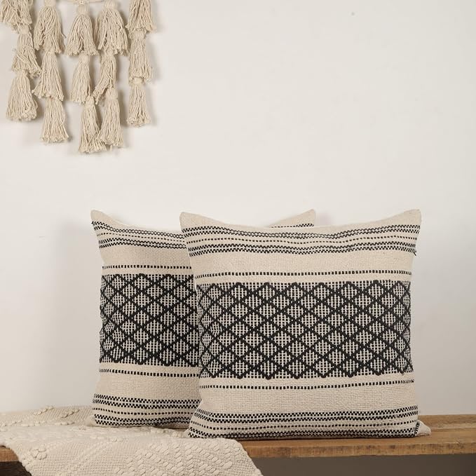 Trade Star Set of 2 Designer Pure Cotton Perfect Pillow Covers 20x20 Handloomed 100% Cotton Cushion Covers Rustic Farmhouse Decor Boho Throw Cushion Case Decorative Pillow Case for Couch