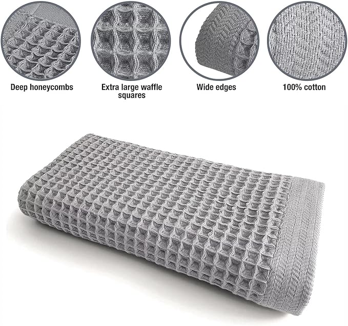 K-25 Waffle Towels for Bathroom, 100% Cotton Quick Dry Towel, Lightweight, Soft K25 Towel (Bath Towel, Frost Gray)
