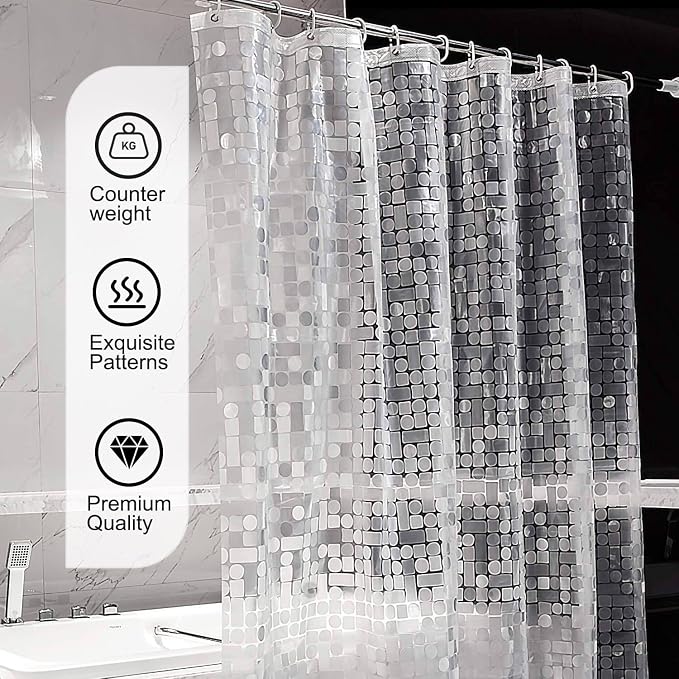 TIKABC Shower Curtain Liner, 4G PEVA Shower Liner, Plastic Peva Waterproof Shower Curtains, 72x72 inch with Grommet Holes 3 Magnetic Weights