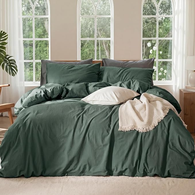 100% Pure French Flax Linen Blend Duvet Cover Set Queen Size, 3-Piece Breathable Bedding Set with Long Zipper Closure & Corner Ties, Soft, Lightweight & Durable Bedding Ideal for Hot Sleepers