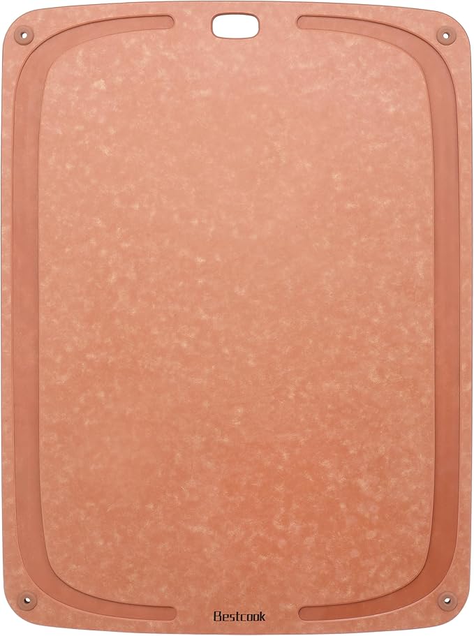 Wood Fiber Cutting Board for Kitchen - Premium Wood Fiber Cutting Board with Juice Groove and Non-slip Feet, Dishwasher Safe, Knife-Friendly Chopping Board for Meat, Bread, Fruit, 17.3”x12.8”, Wooden