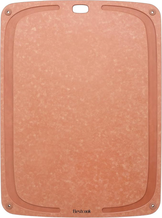 Wood Fiber Cutting Board for Kitchen - Premium Wood Fiber Cutting Board with Juice Groove and Non-slip Feet, Dishwasher Safe, Knife-Friendly Chopping Board for Meat, Bread, Fruit, 17.3”x12.8”, Wooden
