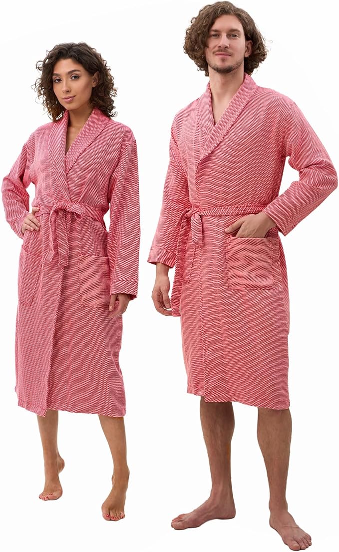 ATANI 100% Turkish Cotton Bathrobe S-XXL for Women & Men – Peshtemal Style Soft Cozy Lounge Robe, Absorbent & Lightweight