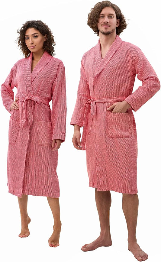 ATANI 100% Turkish Cotton Bathrobe S-XXL for Women & Men – Peshtemal Style Soft Cozy Lounge Robe, Absorbent & Lightweight