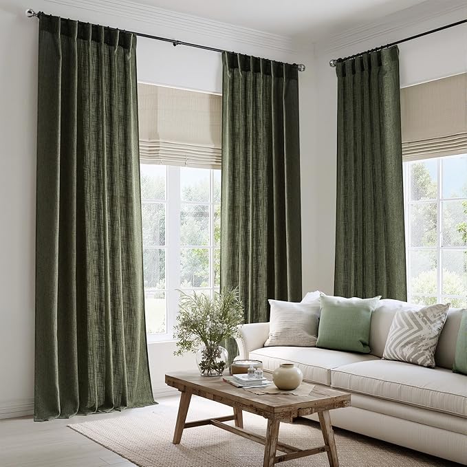 NICETOWN Linen Curtains 84 inch Length for Living Room 2 Panels Set, 55" Wide Thick Flax Linen Blend Privacy Window Drapes Rod Pocket & Back Tab with Light Filtering for Bedroom