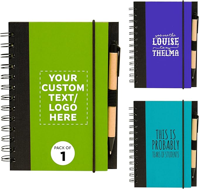DISCOUNT PROMOS Custom Eco Block Notebooks with Pens Set of 1, Personalized - Perfect for School, Office, Business, Home - Lime Green