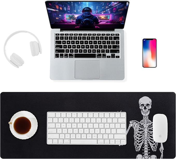 ALOANES Waterproof Mouse Pad with Durable Stitched Edge, XL Gaming Keyboard Pad, Non-Slip Rubber Base, Extended Desk pad for Gamer, Office & Home, Right Skeleton Mousepad 31.5"x 11.8"x 0.12"