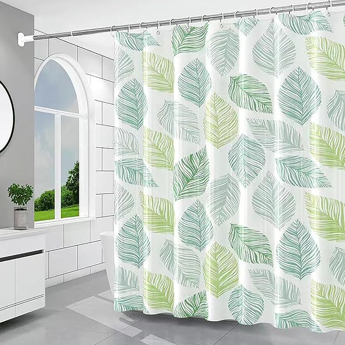 TIKABC Shower Curtain Liner, 4G PEVA Banana Leaves Shower Liner, Plastic Waterproof Shower Curtains, 72x72 inch with Grommet Holes 3 Magnetic Weights