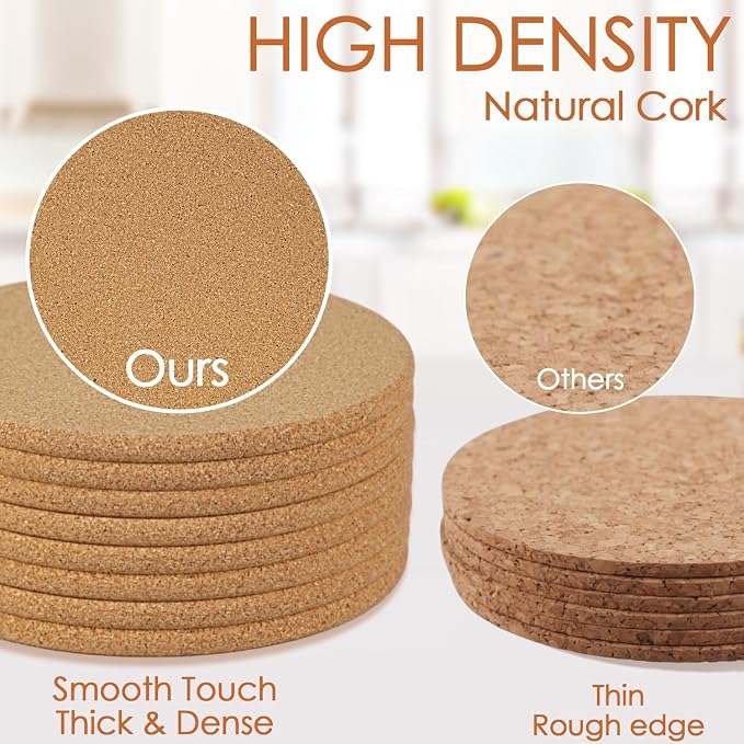 Cork Trivets for Hot Dishes 8 Pack 8 inch High-Density Thick Cork Trivets for Hot Pots and Pans, Heat Resistant Hot Pads for Kitchen, Multifunctional CorkCoasters for Countertop Table,