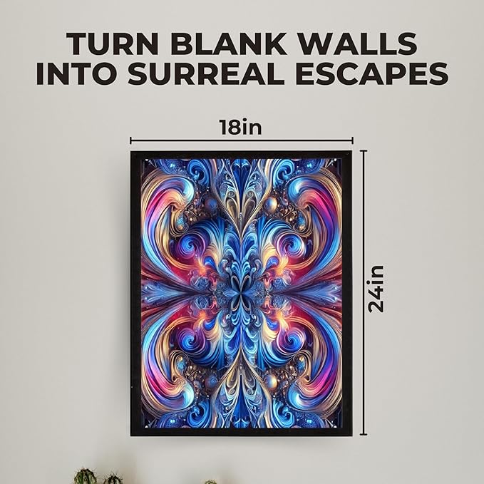 InkFlow Posters Vibrant Swirling Abstract Poster - Colorful Fractal Design in Blue, Pink, and Gold - Modern Graphic Poster for Living Room, Bedroom, Home - 18x24 Unframed Canvas Print