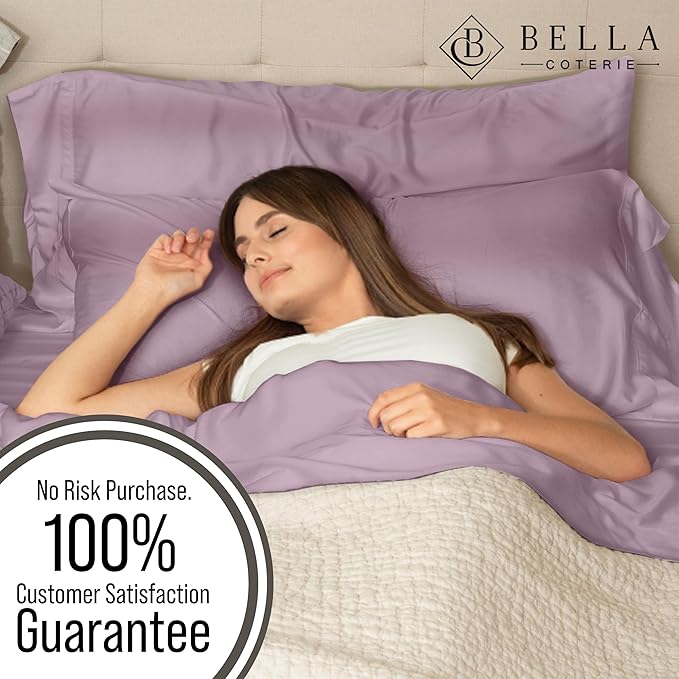 BELLA COTERIE | Luxury Bamboo Viscose King Size Pillowcase Set | 100 % Organically Grown | Ultra Soft | Cooling | 2 Pcs [Lilac]