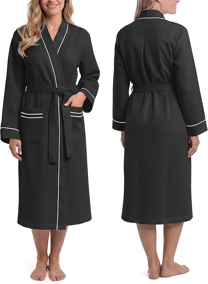 NY Threads Cotton Blend Waffle Robes for Women Full-Length Bathrobe