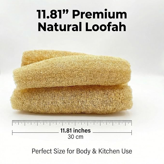 Natural Organic Loofah Body Scrubber 4 Pack, 100% Biodegradable Exfoliating Loofah Sponge for Shower Bath, Gentle Luffa for Sensitive Skin Exfoliation