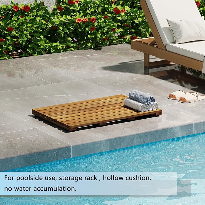 Solid Acacia Wood Shower Mat, Non Slip Bathroom Mat (26“×17", Large) Sturdy Floor Mat for Spa Home or Outdoor Shower, Easy to Clean, Quick Drying