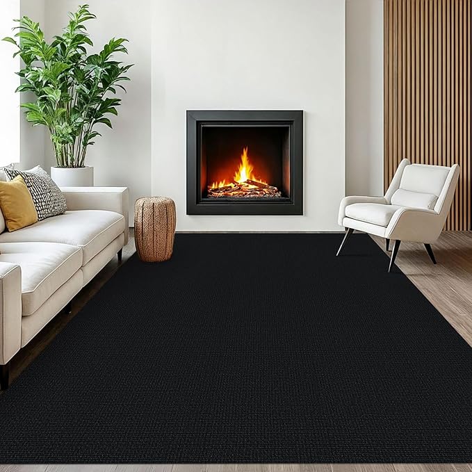 EARTHALL Washable Area Rugs 6x9 Ft Non Slip Living Room Rugs Cotton Rubber Backed Dining Room Rug Braided Bedroom Rugs Indoor Outdoor Floor Carpet for Living Room, Bedroom, Dining Room, Black/Grey