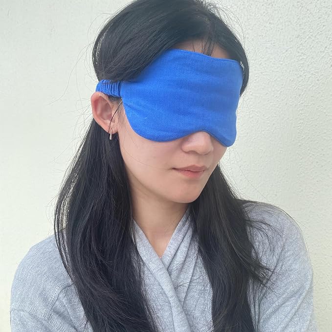 Eye mask Pure Linen Sleep Mask with Elastic Band, No Pressure On Eyes,Side Sleeper Eye Cover Organic Cotton Core Blindfold,Napping & Yoga Travel Essentials (Cornflower Blue)