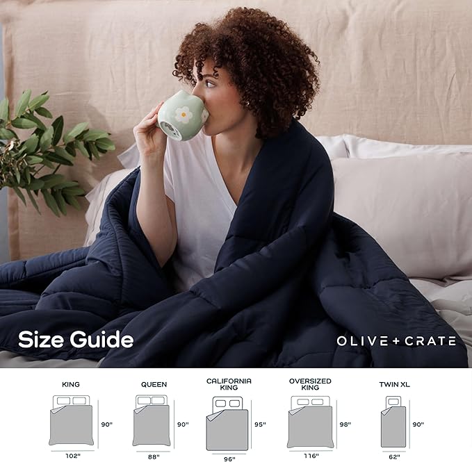 Olive + Crate Cooling Down Alternative Comforter - Hypoallergenic Queen Size Duvet Insert Lightweight - All Seasons Plush Design Bamboo Comforter - 100% Bamboo Viscose Outer Cover, French Navy 88"x90"
