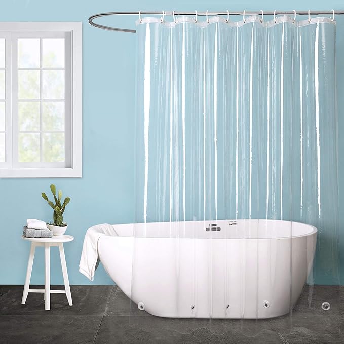 EurCross Extra Wide Shower Curtain Liner 108x72 with 3 Big Magnet Weights, Heavy Duty 9G PEVA Extra Large Clear Plastic Shower Curtain for Bathroom with 18 Metal Holes