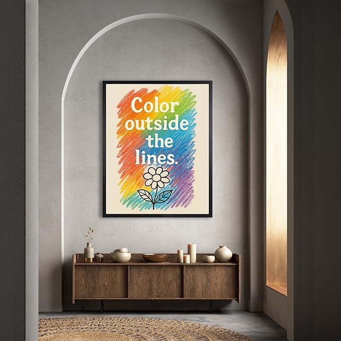 InkFlow Posters Rainbow Typography with Flower Poster - Fun Graphic Print for Kids Bedroom, Playroom, Nursery - Positive Creative Decor - 24x32 Unframed Canvas Print