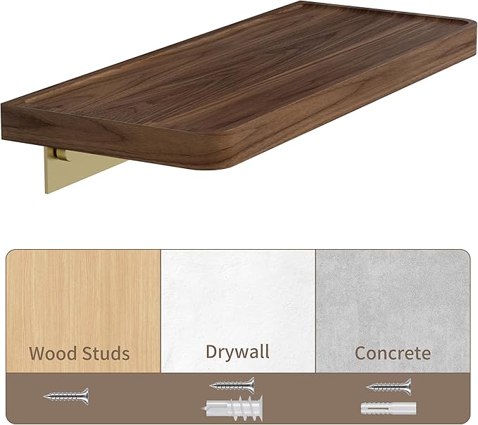 Danpoo 8 Inch Solid Wood Wall Shelf for Storage, Wall Mounted Rustic Walnut Wood Shelves for Bathroom, Living Room, Bedroom and Kitchen