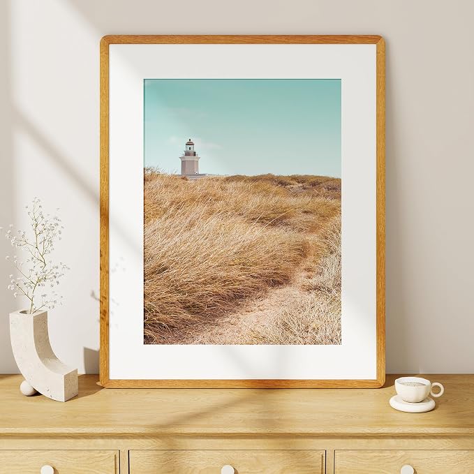 Fun Memories 24x30 Poster Frame with Mat for 18x24 - Solid Teak Wood Photo Frame, Rounded Corner 24 x 30 Wooden Frame Matted to 18x24 Photo, 24 By 30 Wood Frame with Tempered Glass, Natural Teak